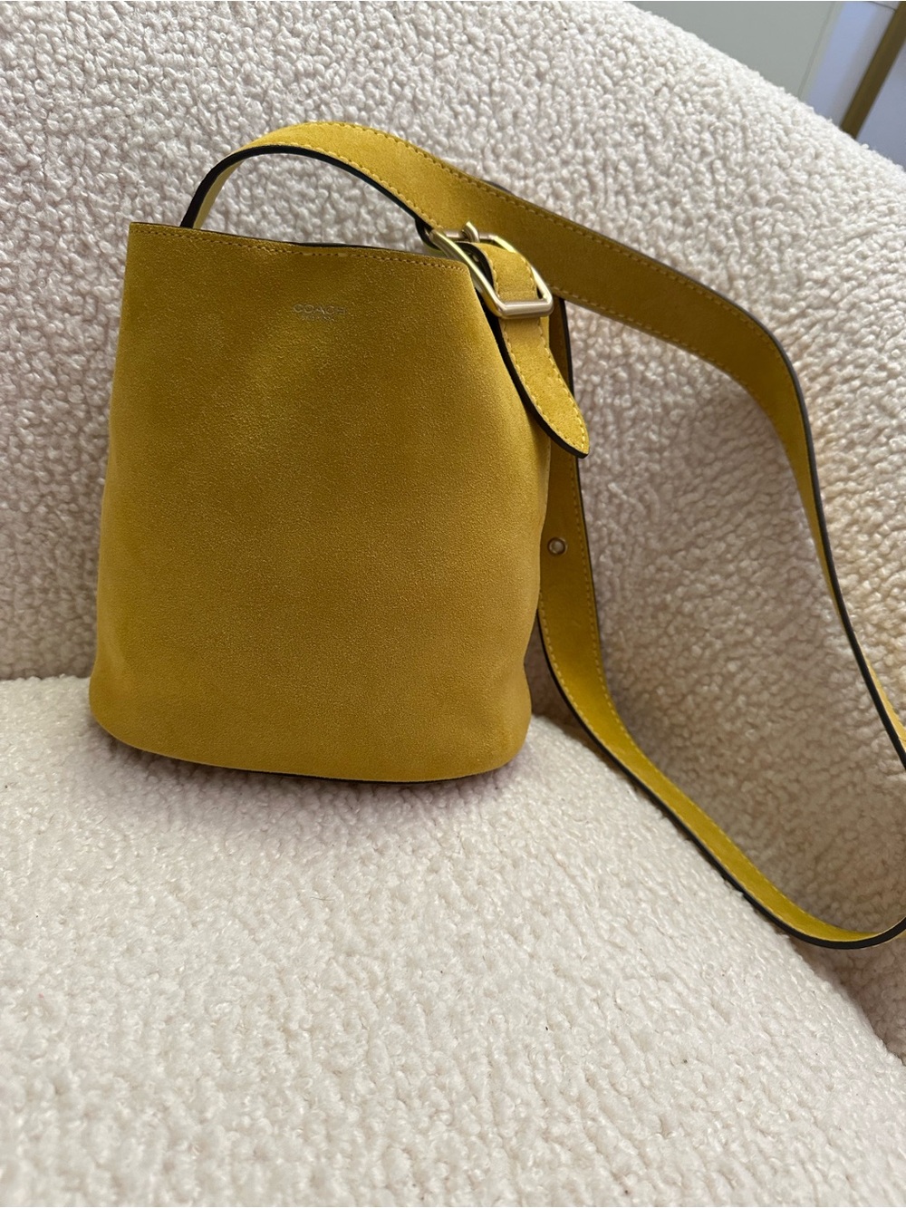 Coach small Bleeker Bucket Suede Mustard Bucket Bag